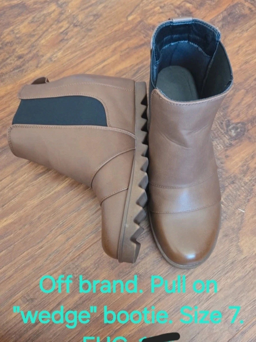 Women’s Brown Pull-On Wedge Ankle Booties
